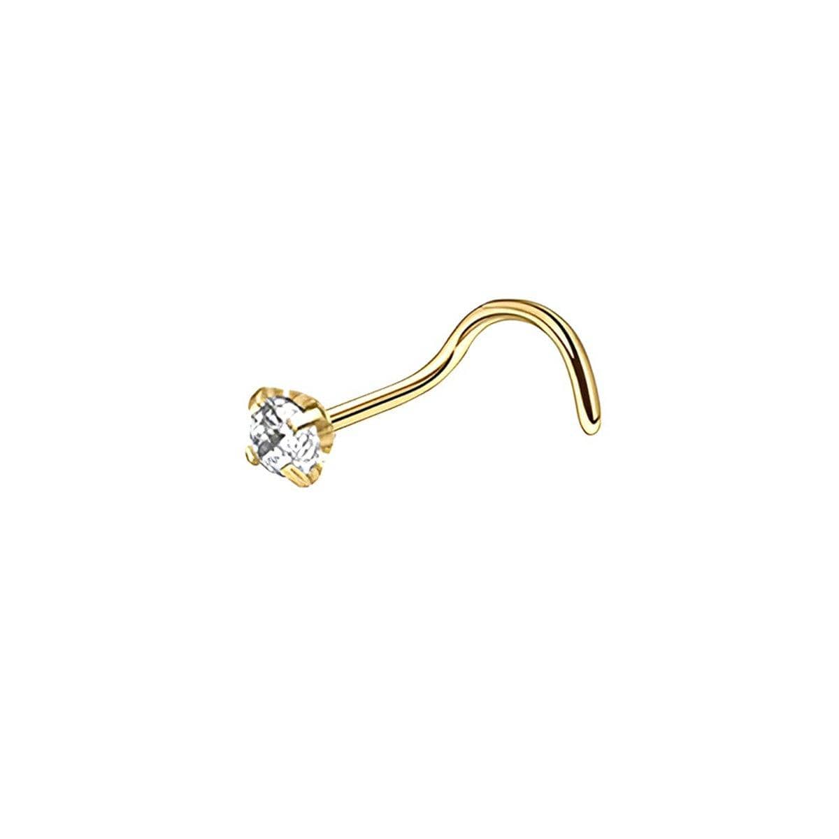 Stainless Steel Gold Nose Stud Nosepiece - S-Shaped Rod, 2.5mm Stone