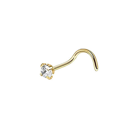Stainless Steel Gold Nose Stud Nosepiece - S-Shaped Rod, 2.5mm Stone