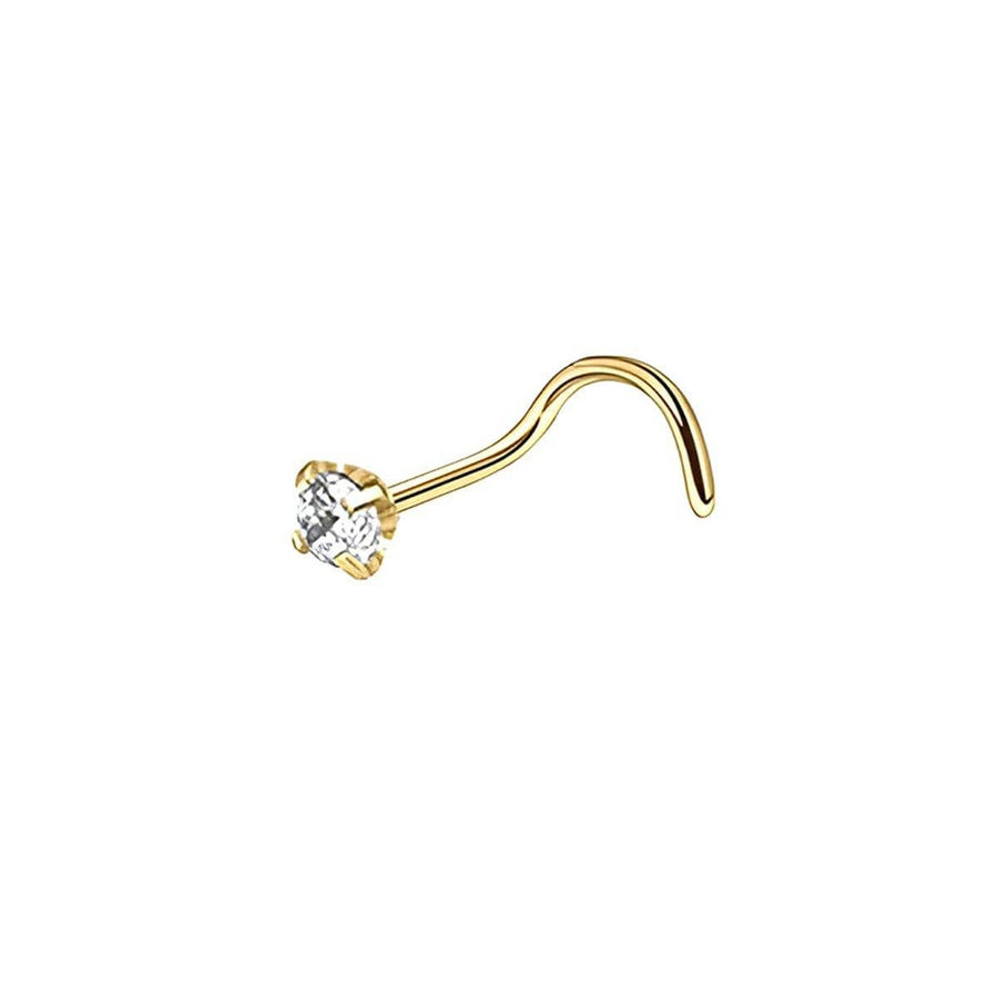 Stainless Steel Gold Nose Stud Nosepiece - S-Shaped Rod, 2.5mm Stone