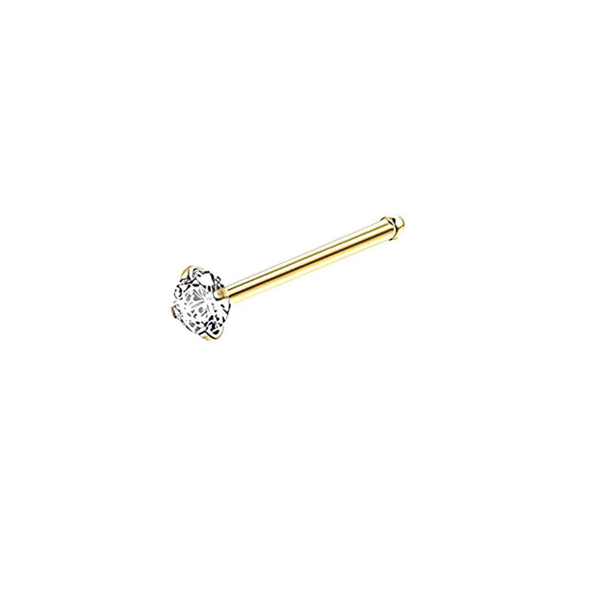 Stainless Steel Gold Nose Stud Nosepiece - Straight Rod, 2mm Stone