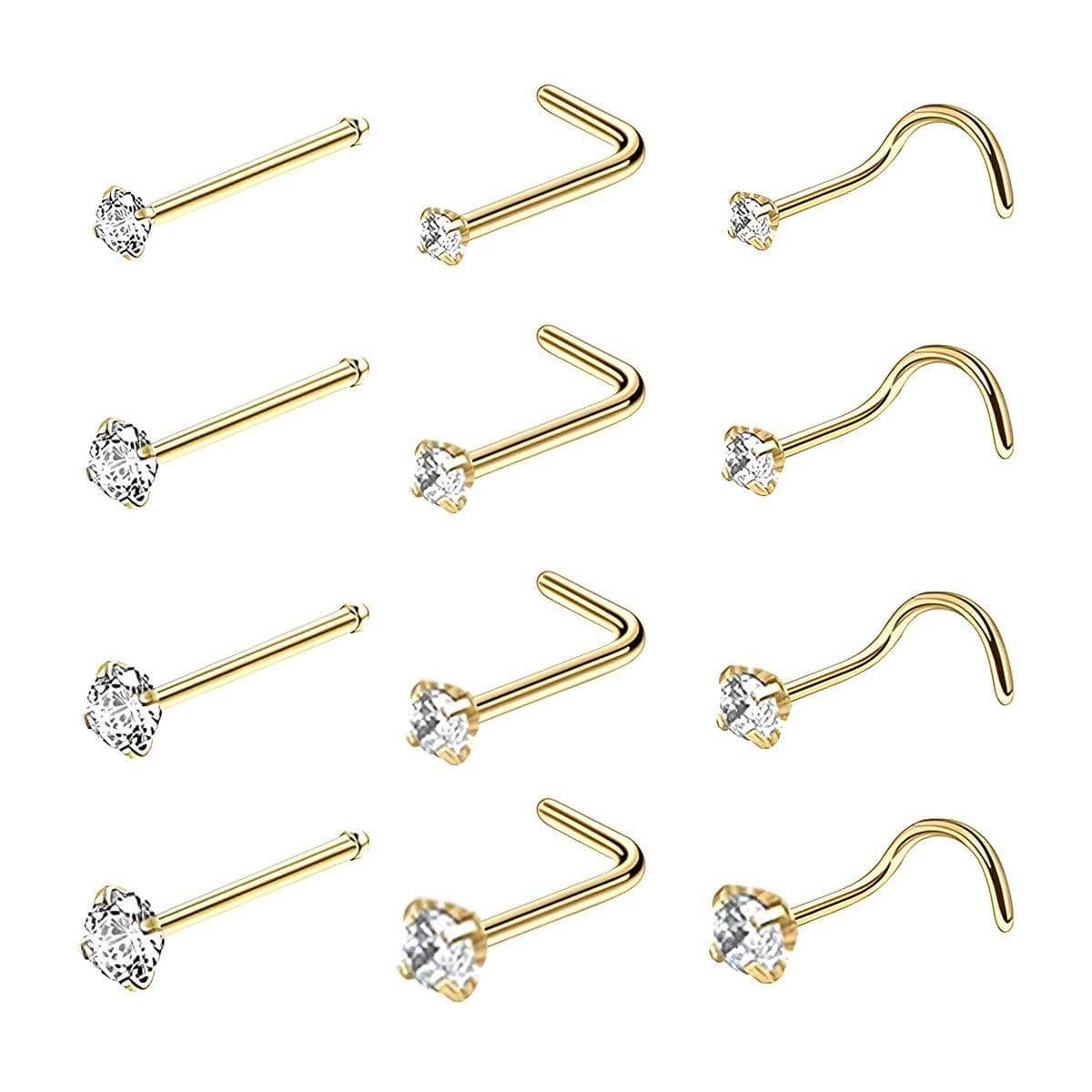 Stainless Steel Gold Nose Stud Nosepiece - Straight Rod, 2mm Stone - view 3