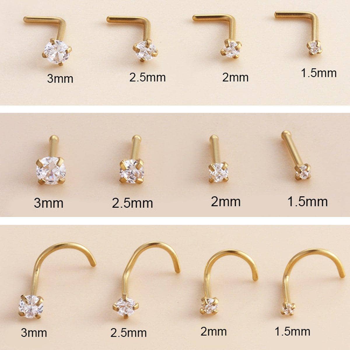 Stainless Steel Gold Nose Stud Nosepiece - Straight Rod, 2mm Stone - view 4