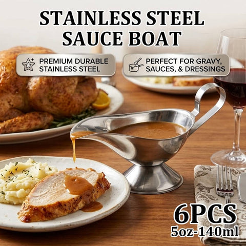 Stainless Steel Gravy Sauce Boats Pack of 6, 5 oz (140 ml)