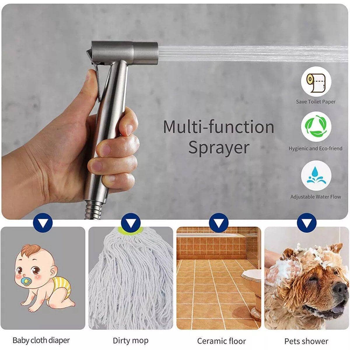 Stainless Steel Handheld Bidet Toilet Spray Shower Diverter Kit with 150 cm Hose - view 5