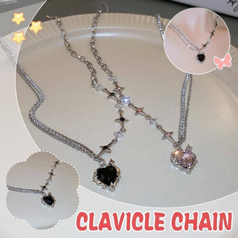 Stainless Steel Heart Pendant Necklace with Adjustable Clavicle Chain - Black Heart - view 2