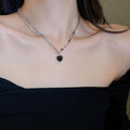 Stainless Steel Heart Pendant Necklace with Adjustable Clavicle Chain - Black Heart - view 4