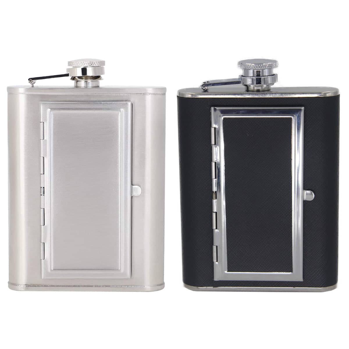 Stainless Steel Hip Flask 5 oz Portable Flagon with Funnel and Cigarette Case, Silver - view 3