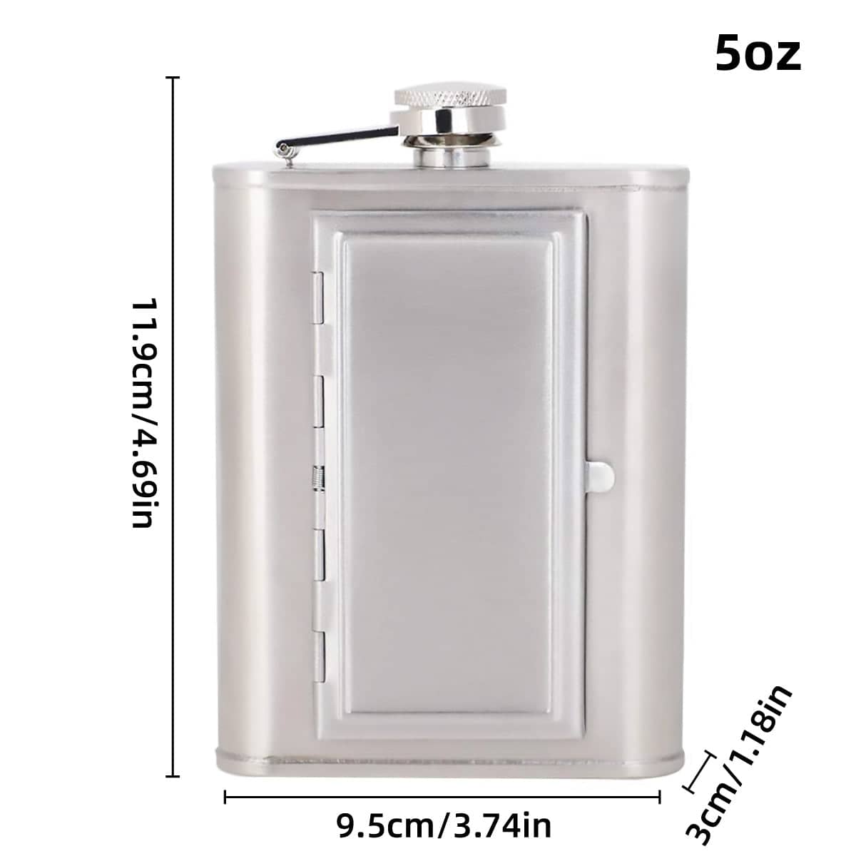 Stainless Steel Hip Flask 5 oz Portable Flagon with Funnel and Cigarette Case, Silver - view 4