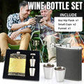 Stainless Steel Hip Flask Gift Set, 8 oz (236 ml) - Black Lychee Pattern - view 2