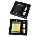 Stainless Steel Hip Flask Gift Set, 8 oz (236 ml) - Black Lychee Pattern - view 3