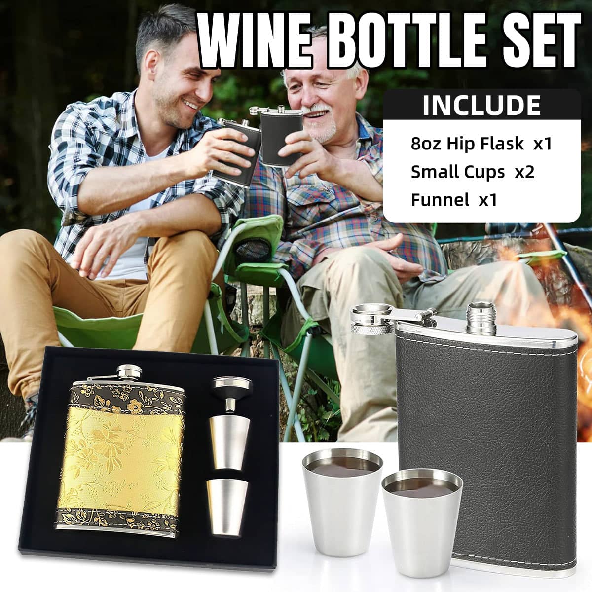 Stainless Steel Hip Flask Gift Set, 8 oz (236 ml) - Yellow Floral Pattern - view 2
