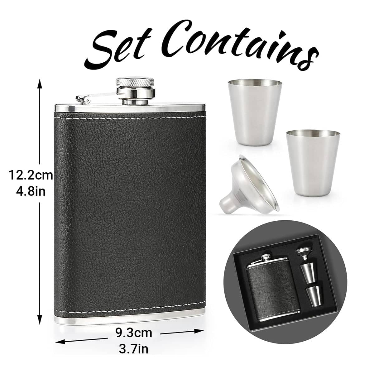 Stainless Steel Hip Flask Gift Set, 8 oz (236 ml) - Yellow Floral Pattern - view 4