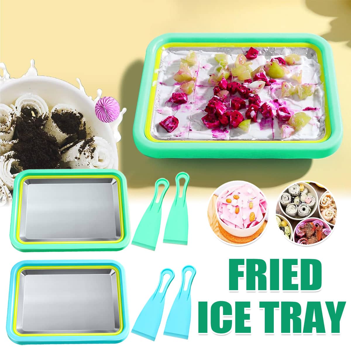 Stainless Steel Ice Cream Roll Frying Tray, 23 x 18 cm - Blue - view 2