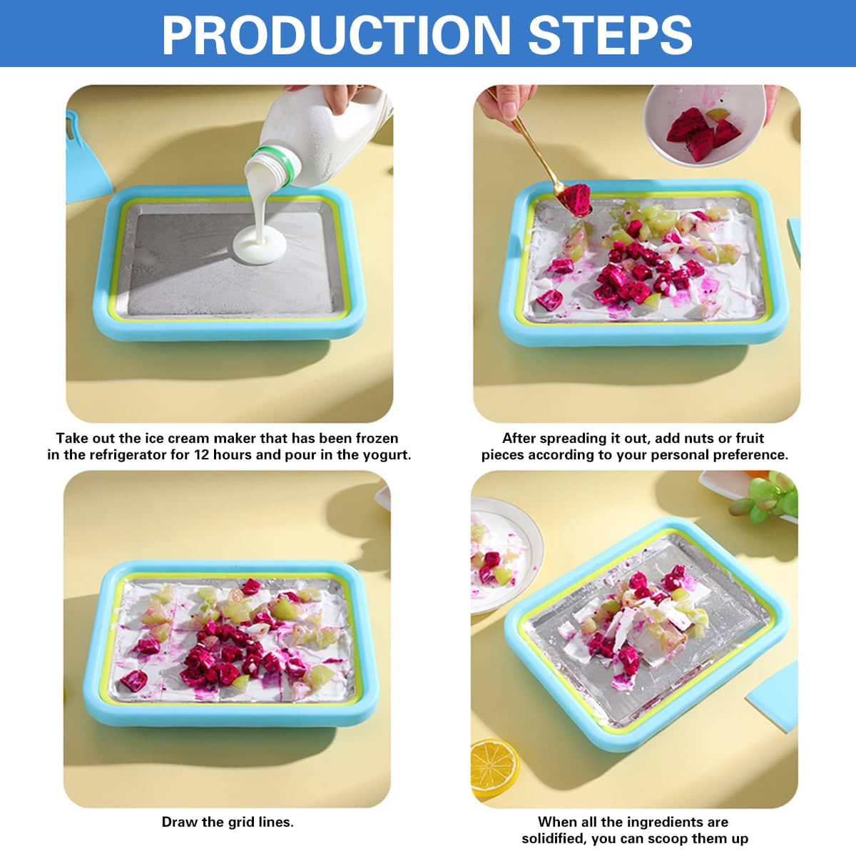 Stainless Steel Ice Cream Roll Frying Tray, 23 x 18 cm - Blue - view 5