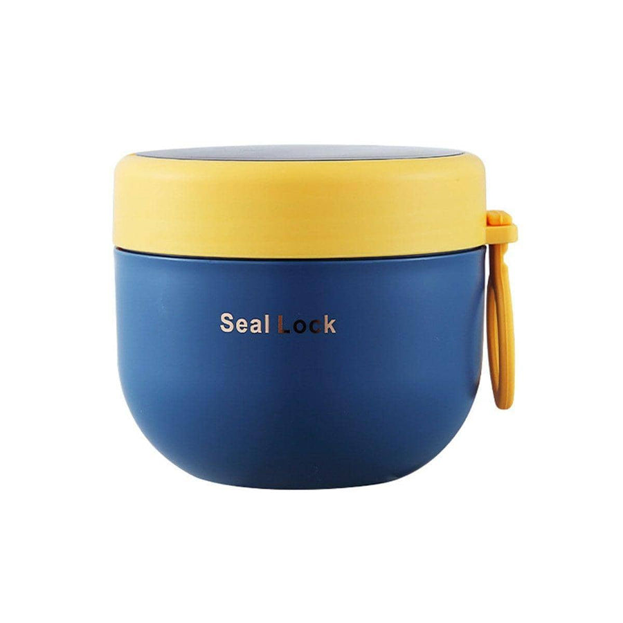 Stainless Steel Insulated Lunch Box, 600ml - Blue with Yellow Lid