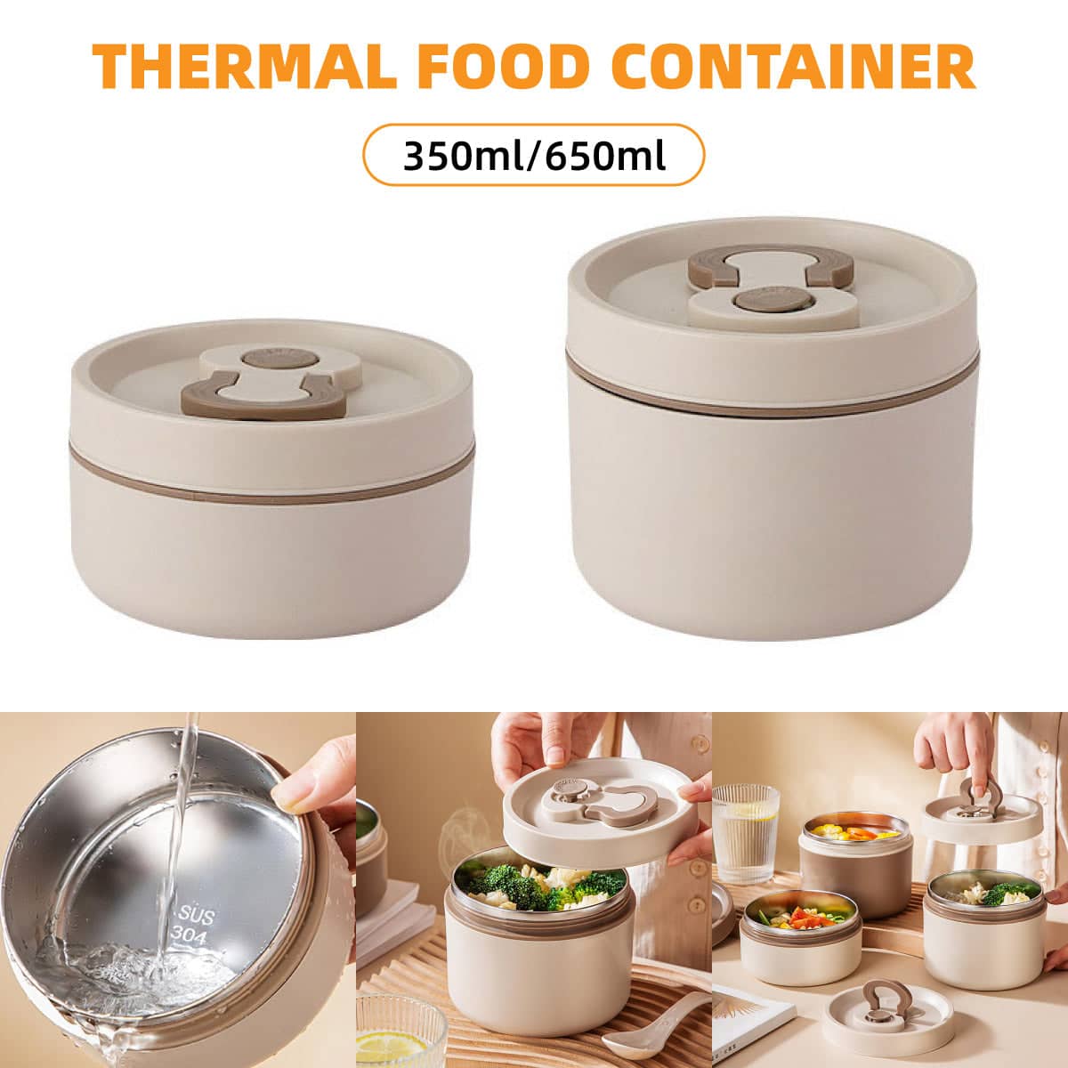 Stainless Steel Insulated Lunch Box Thermal Food Container - 350ml (6.8 x 11.7 cm) - view 2