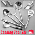 Stainless Steel Kitchen Utensil Set with Spatula, Colander and Spoons - 6 Piece