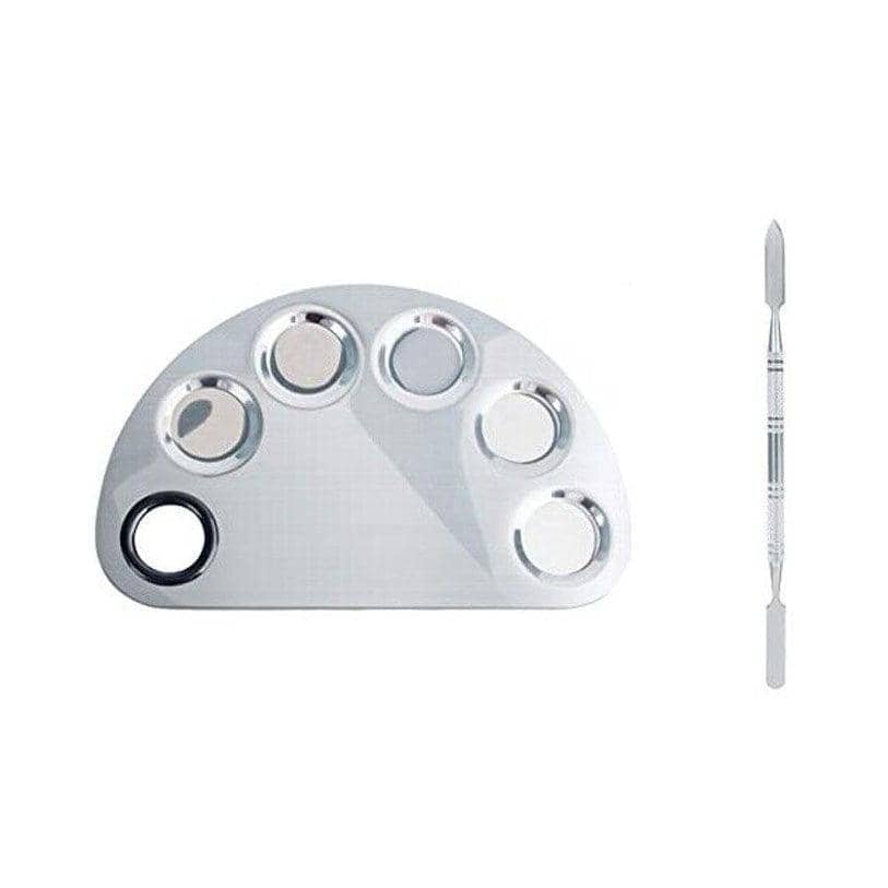 Stainless Steel Makeup Mixing Palette and Spatula Tool - Semicircle