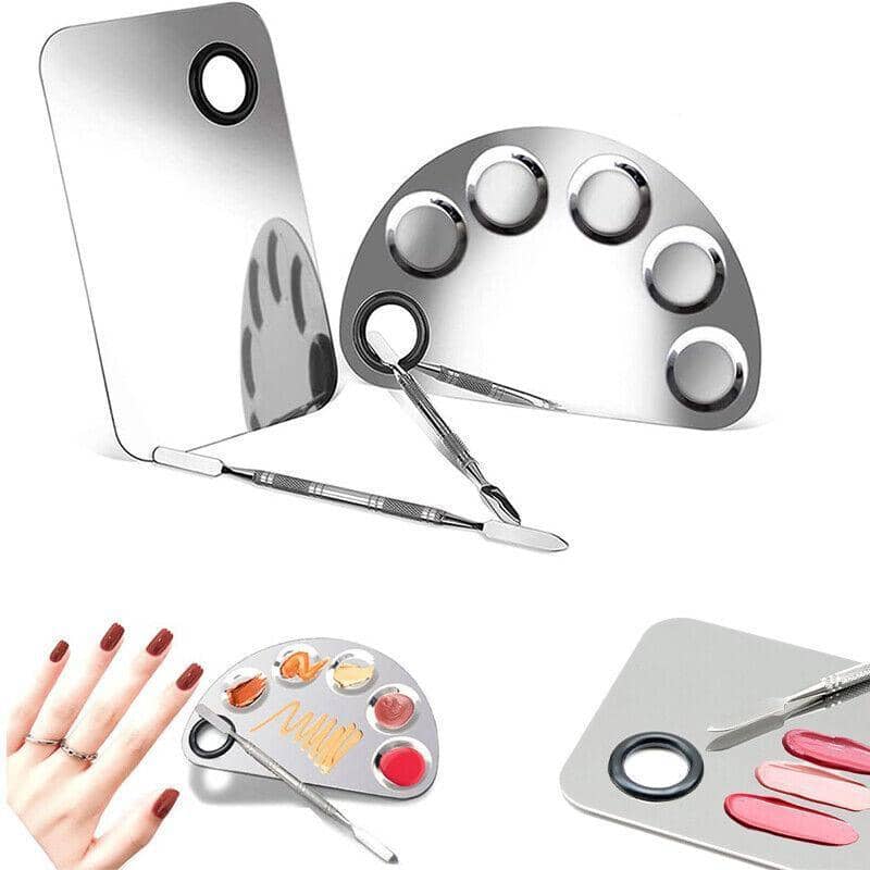 Stainless Steel Makeup Mixing Palette and Spatula Tool - Semicircle - view 4