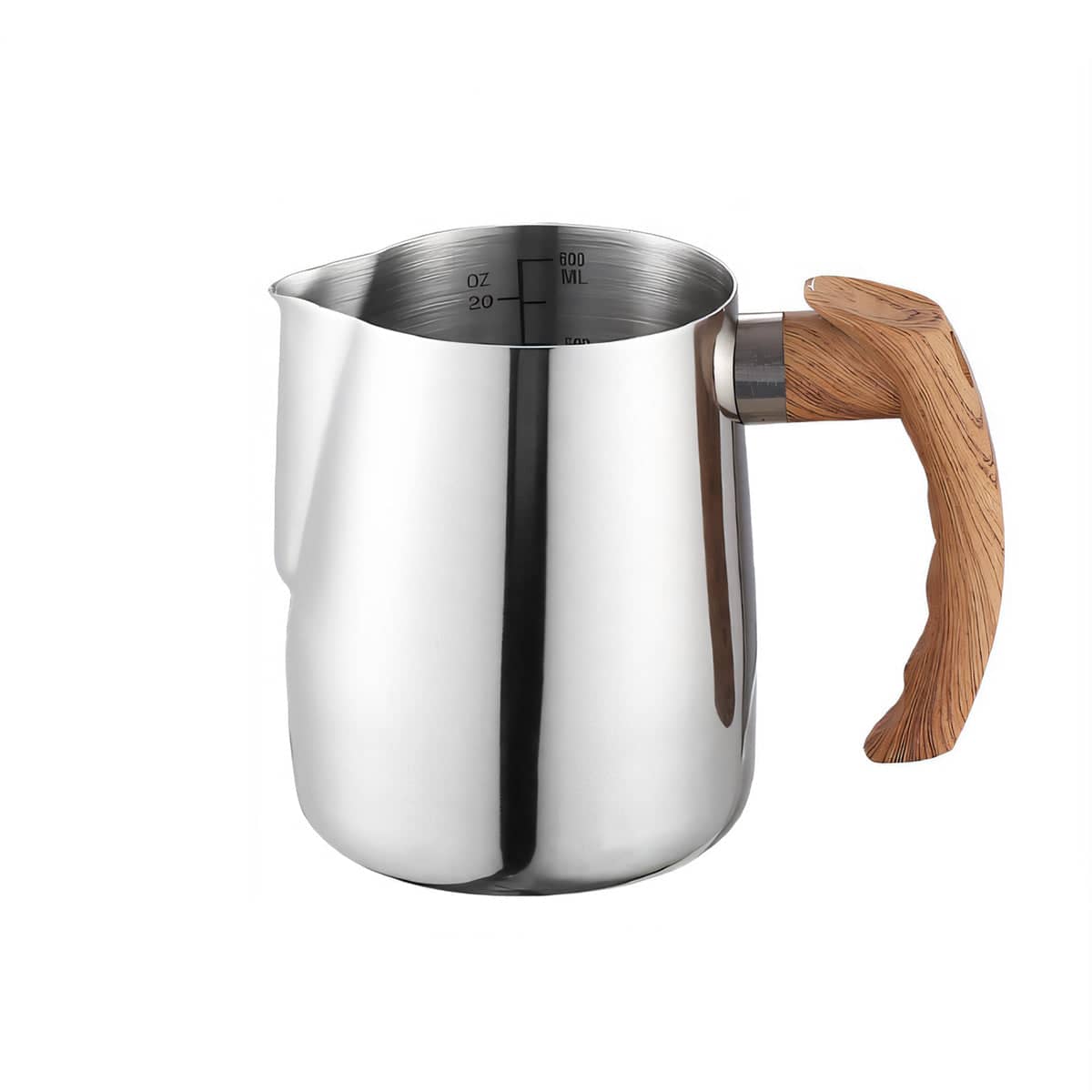 Stainless Steel Milk Frothing Pitcher with Wooden Handle - 600ml