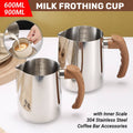 Stainless Steel Milk Frothing Pitcher with Wooden Handle - 600ml - view 2