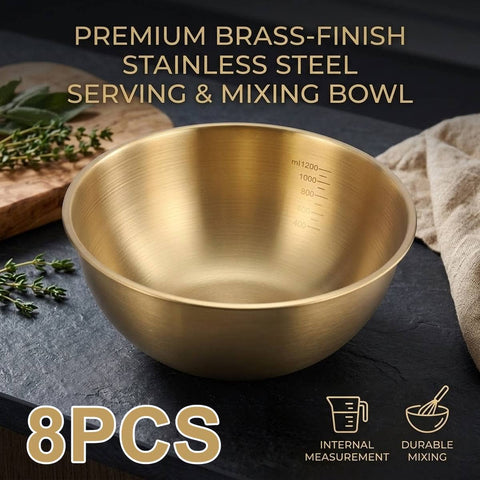 Stainless Steel Mixing Bowl Set of 8 Gold 1200 ml Salad Noodle Serving Bowls