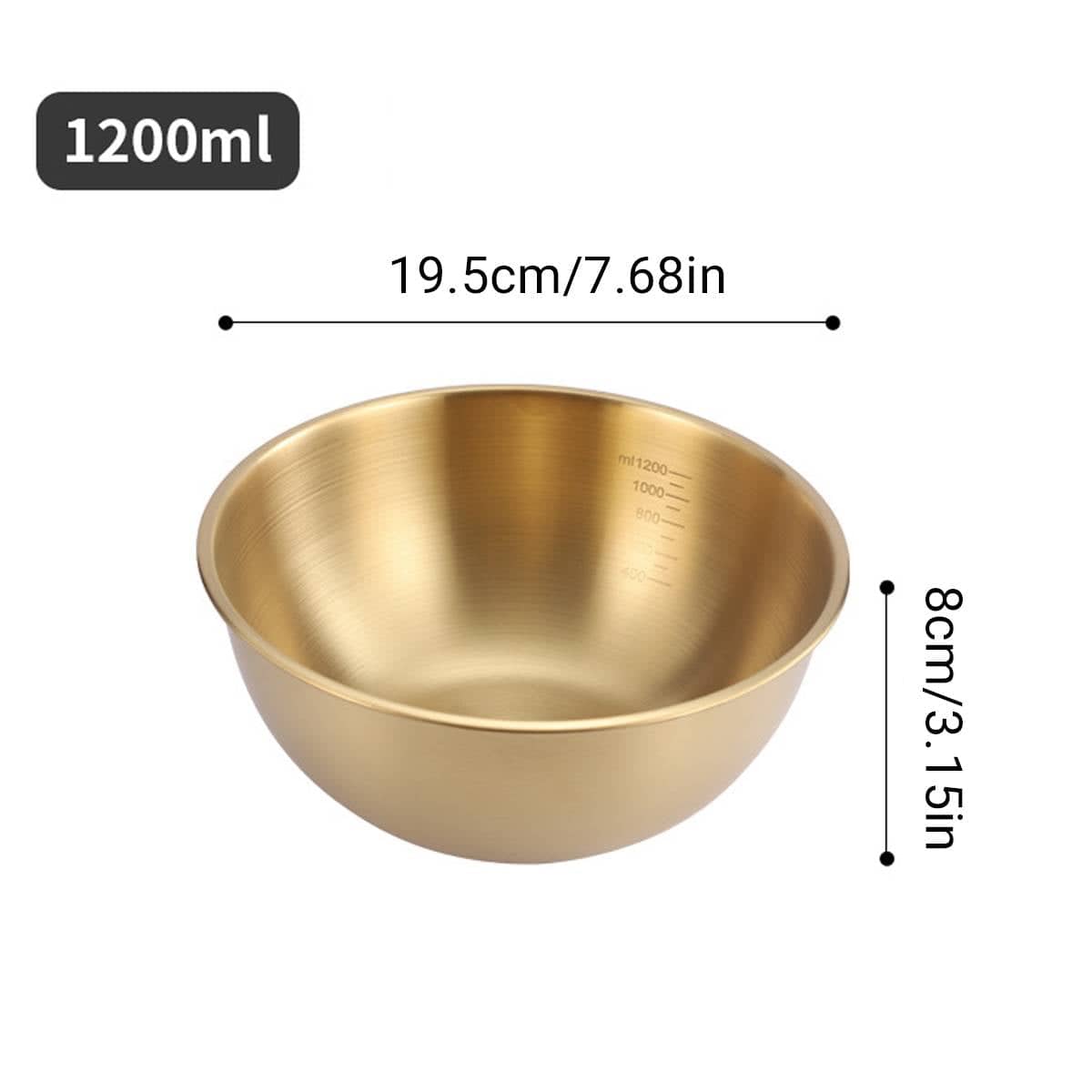 Stainless Steel Mixing Bowl Set of 8 Gold 1200 ml Salad Noodle Serving Bowls - view 3