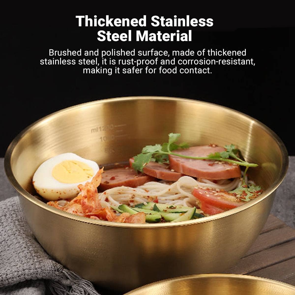 Stainless Steel Mixing Bowl Set of 8 Gold 1200 ml Salad Noodle Serving Bowls - view 5