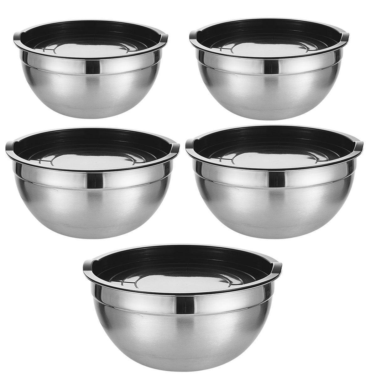 Stainless Steel Mixing Bowl Set with Black Lids, 5 Piece - view 2