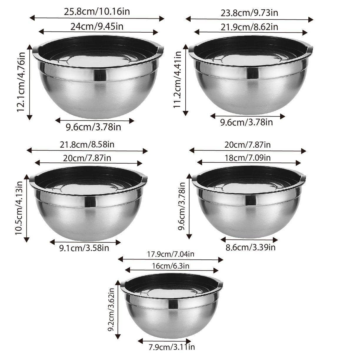 Stainless Steel Mixing Bowl Set with Black Lids, 5 Piece - view 3