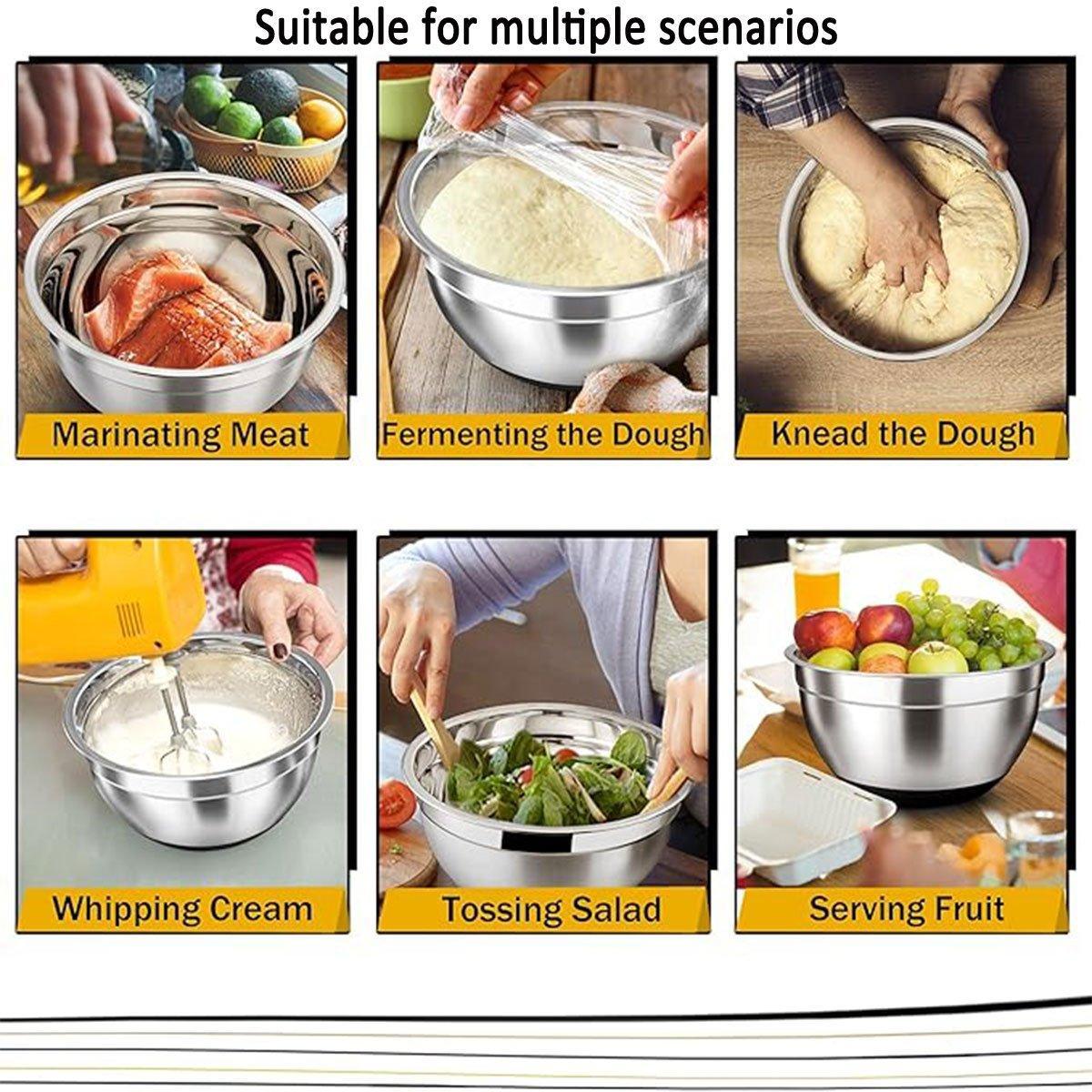 Stainless Steel Mixing Bowl Set with Black Lids, 5 Piece - view 4