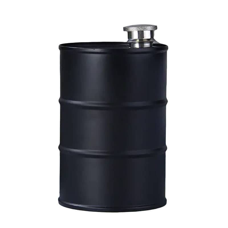 Stainless Steel Oil Drum Hip Flask, 750 ml Camping Flask - Black