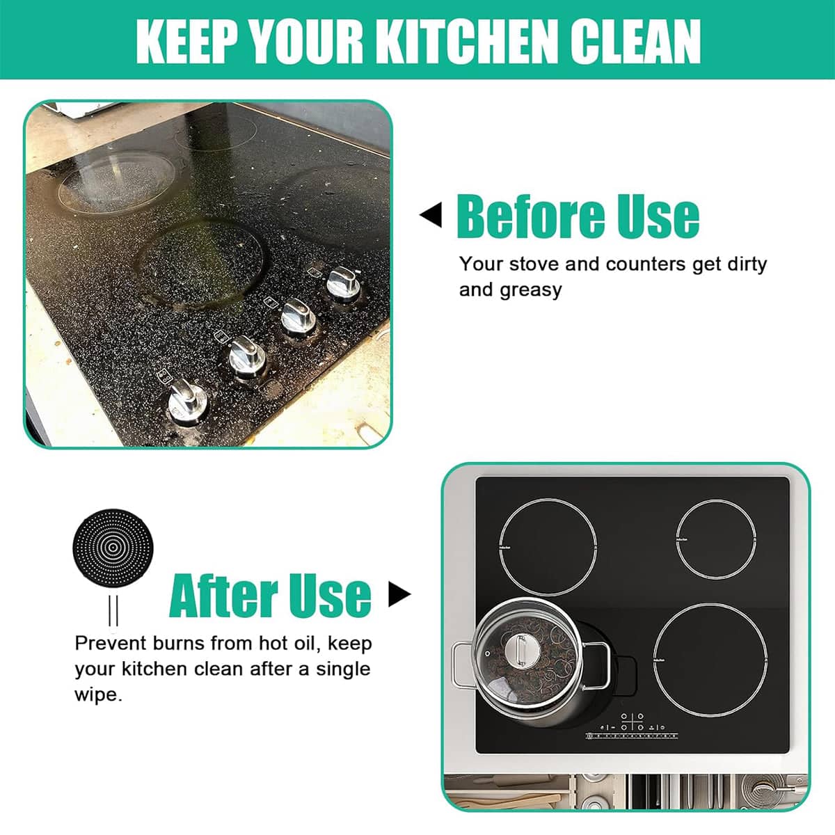 Stainless Steel Oil Splash Guard Screen for Frying Pans, Black, 33 cm - view 4
