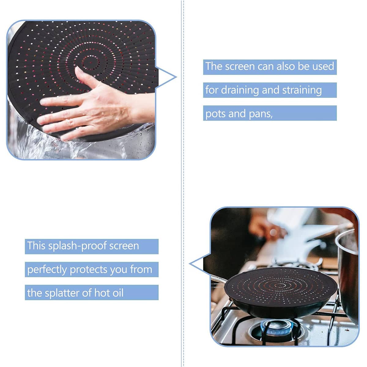 Stainless Steel Oil Splash Guard Screen for Frying Pans, Black, 33 cm - view 5