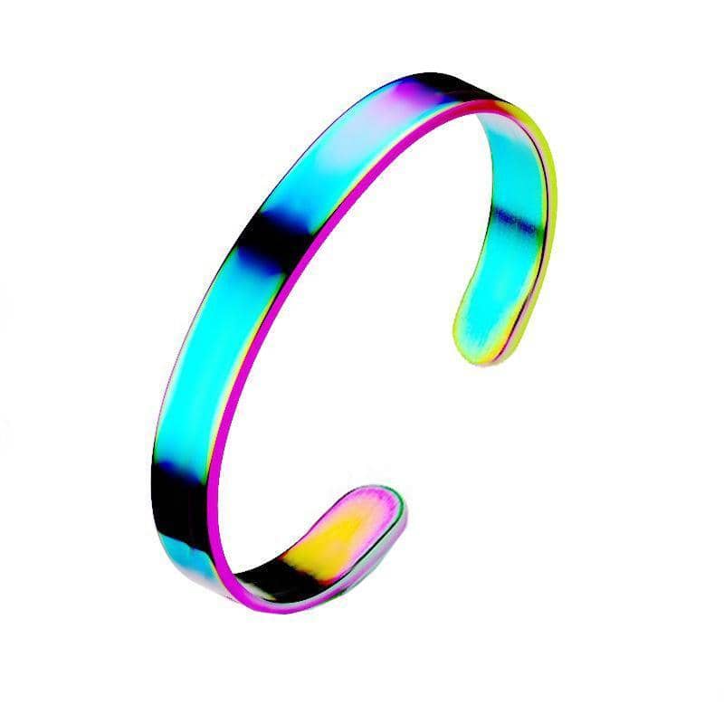 Stainless Steel Open Cuff Bracelet, 8 mm Wide - Rainbow