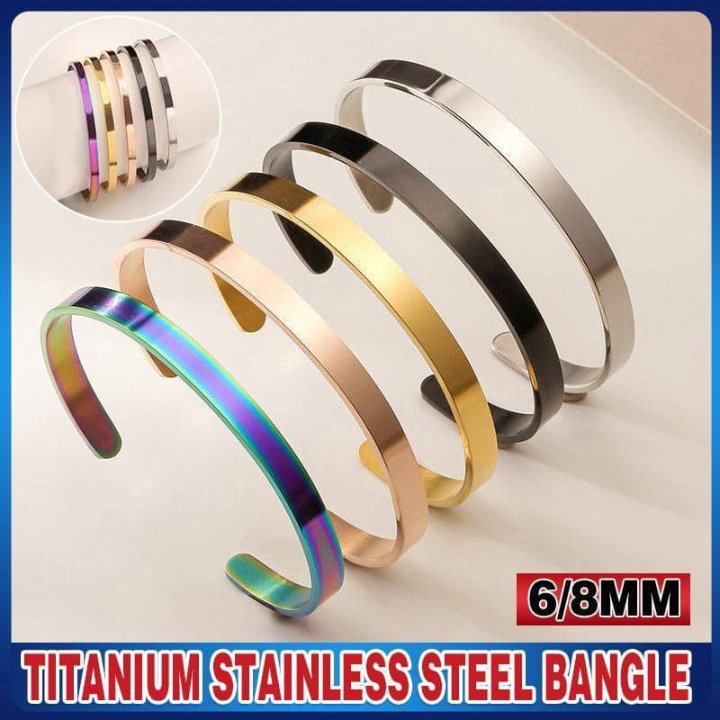 Stainless Steel Open Cuff Bracelet, 8 mm Wide - Rainbow - view 2