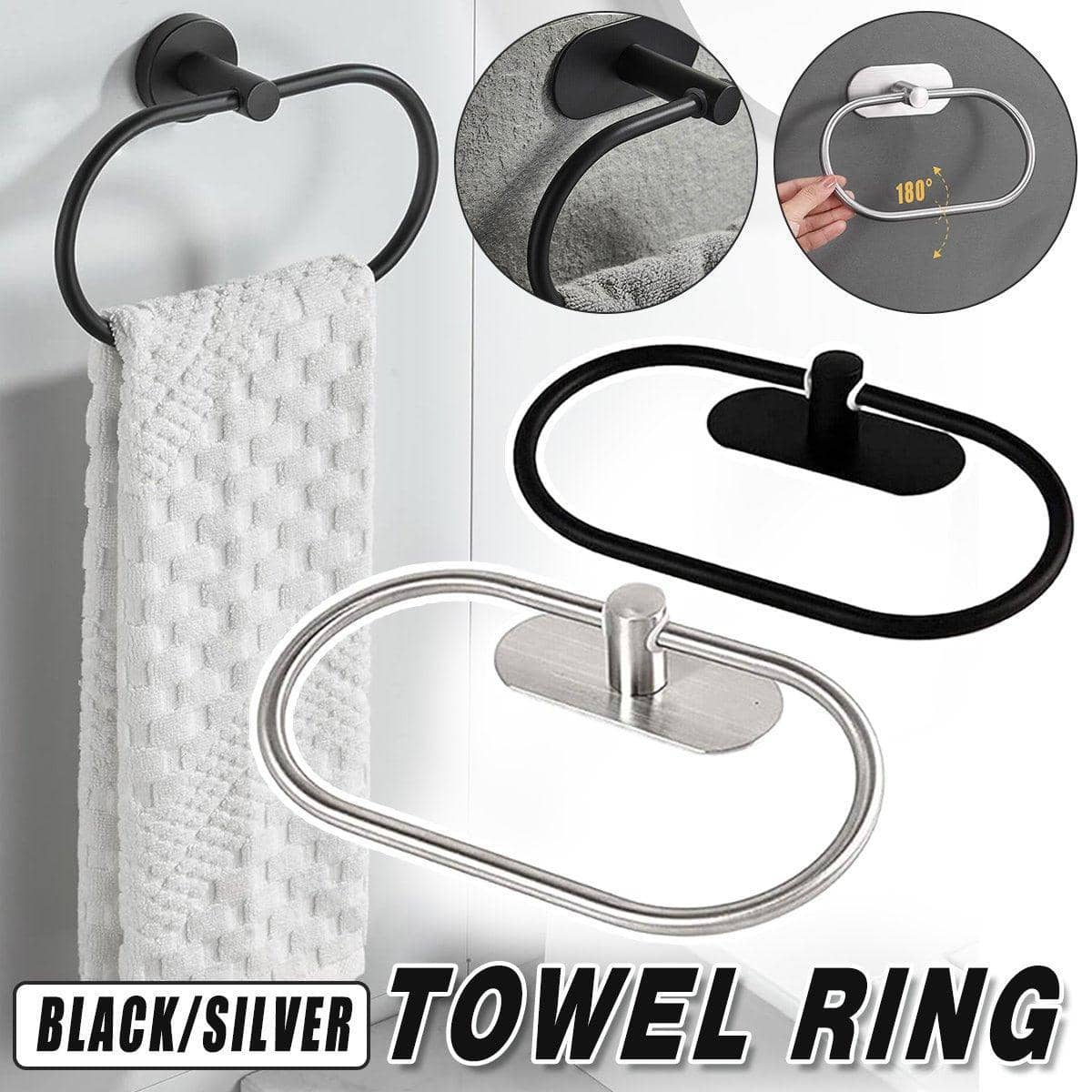 Stainless Steel Oval Hand Towel Ring with Adhesive Backing - Silver - view 2
