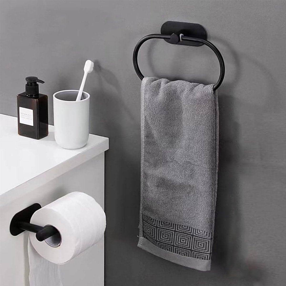 Stainless Steel Oval Hand Towel Ring with Adhesive Backing - Silver - view 4