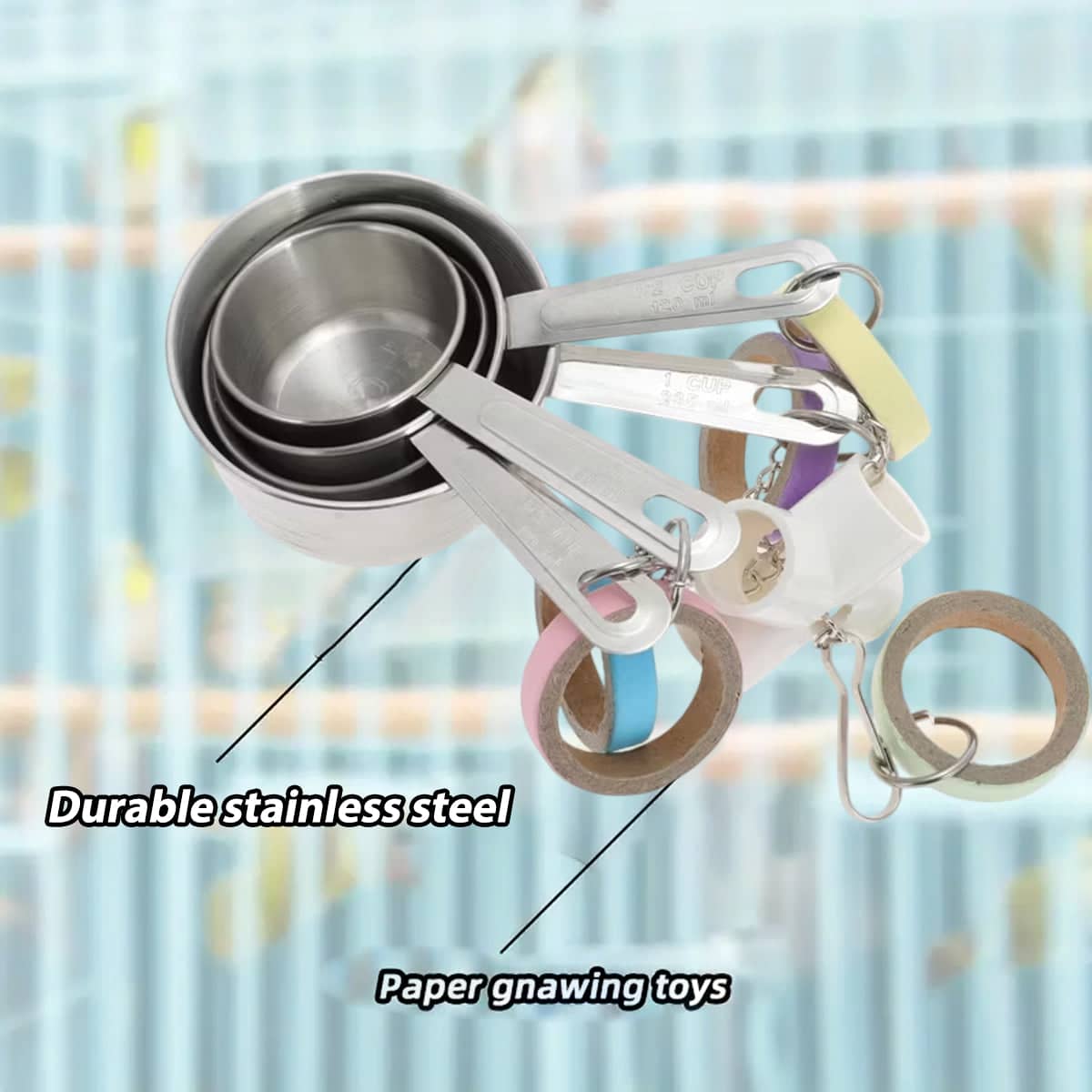 Stainless Steel Parrot Toy with Bell and Paper Rings for Birdcages - view 5