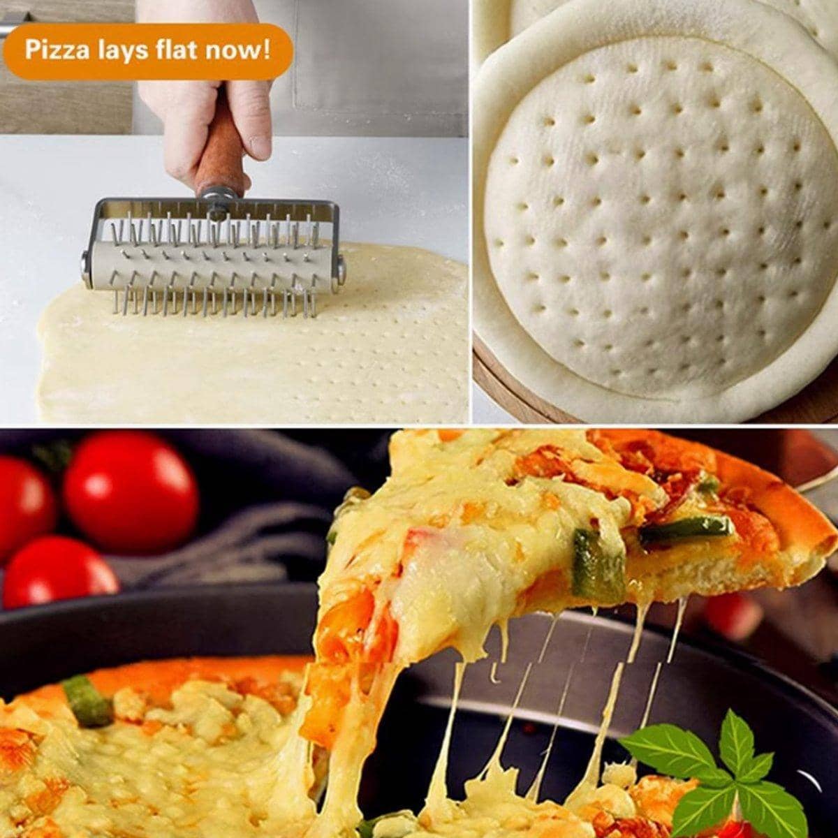 Stainless Steel Pizza Dough Hole Punch Roller with Wooden Handle - view 4