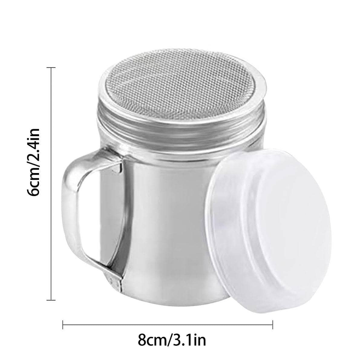 Stainless Steel Powder Shaker with Mesh Lid, 8 x 6cm - Silver - view 3