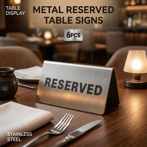 Stainless Steel Reserved Table Signs Pack of 6 Tent Style