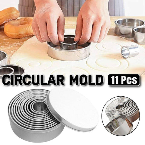 Stainless Steel Round Cookie Cutter Set, Pack of 11 Biscuit and Pastry Cutters