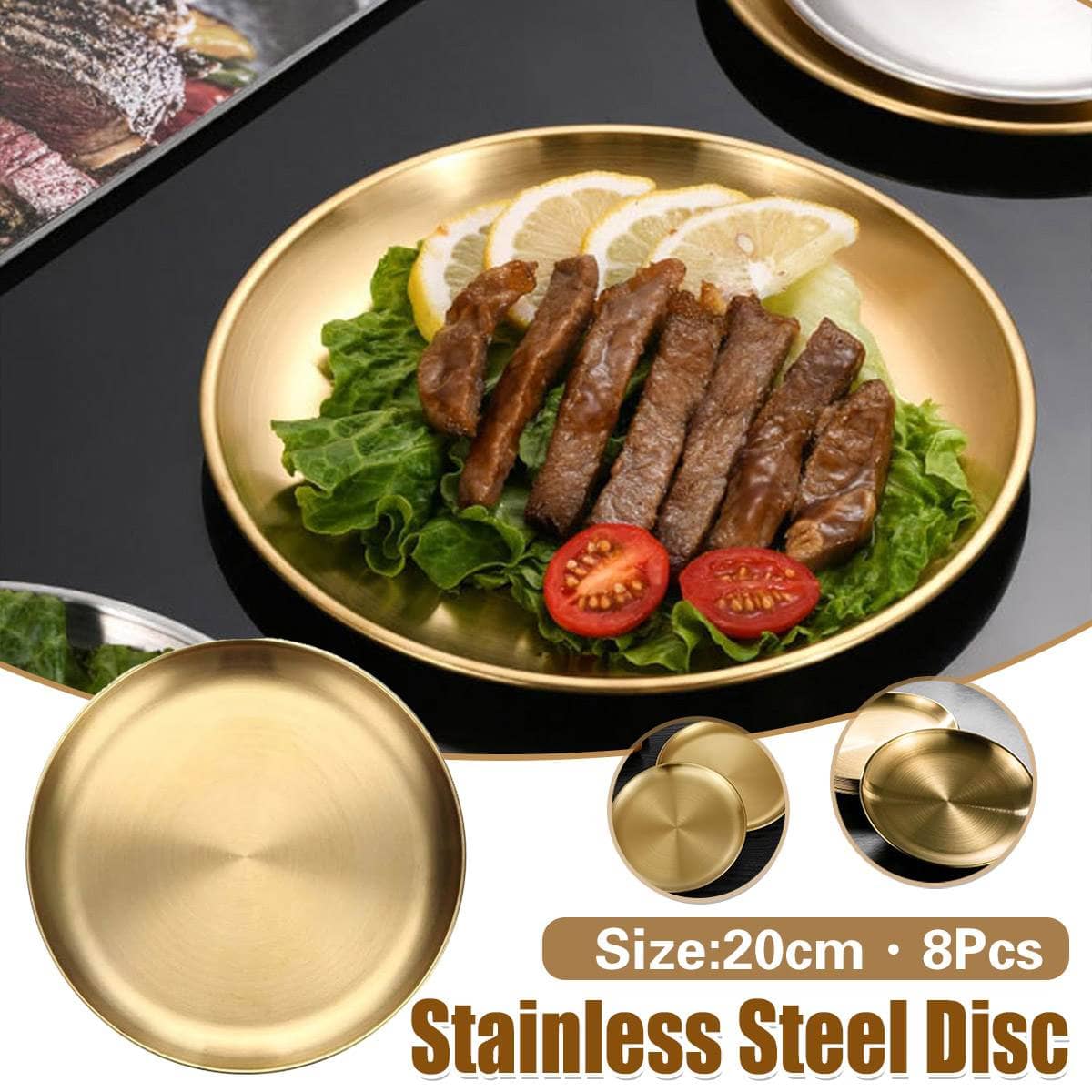 Stainless Steel Round Serving Plate Set of 8 Gold 20 cm Korean Style