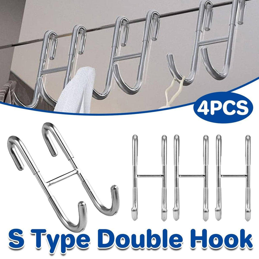 Stainless Steel S-Shape Double Hooks, 4 Pack, Silver
