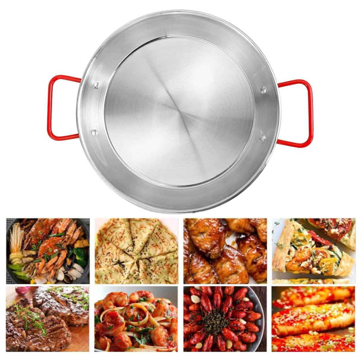 Stainless Steel Seafood Plate with Red Handles - 28 cm Diameter - view 5