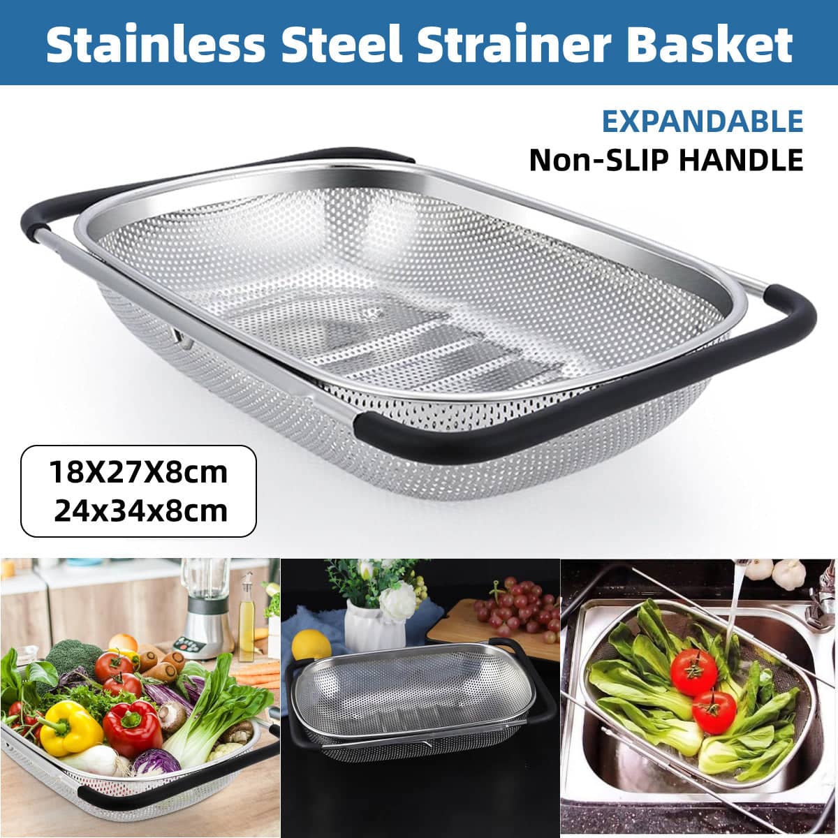 Stainless Steel Sink Basket Drain Rack - Small, 18 x 27 x 8 cm - view 2