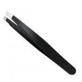 Stainless Steel Slanted Tip Eyebrow Hair Tweezers with Cap - Black