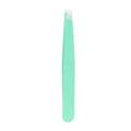 Stainless Steel Slanted Tip Eyebrow Hair Tweezers with Cap - Green