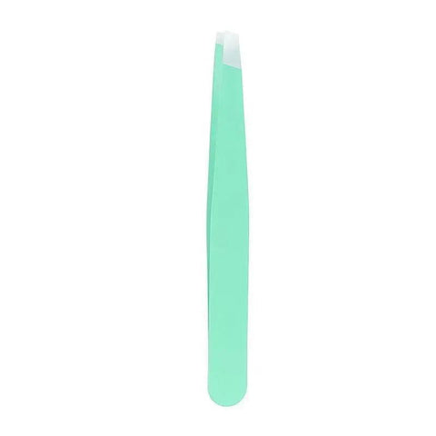 Stainless Steel Slanted Tip Eyebrow Hair Tweezers with Cap - Green